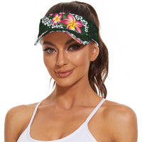 Green Polynesia Sun Visor Cap Plumeria With Hibiscus Pattern Tropical Vibes LT14 - Polynesian Pride