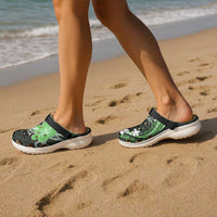 Green Polynesian Pattern With Tropical Flowers Clogs Shoes - Polynesian Pride