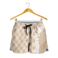 Hawaii Aloha Plumeria Lei Beige Palaka Shorts for Women - Polynesian Pride