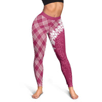 Hawaii Aloha Plumeria Lei Fuschia Palaka Leggings - Polynesian Pride