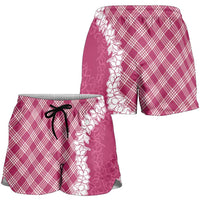 Hawaii Aloha Plumeria Lei Fuschia Palaka Shorts for Women - Polynesian Pride