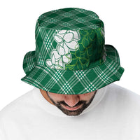 Hawaii Aloha Plumeria Lei Green Palaka Bucket Hat - Polynesian Pride