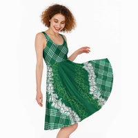 Hawaii Aloha Plumeria Lei Green Palaka Midi Dress - Polynesian Pride