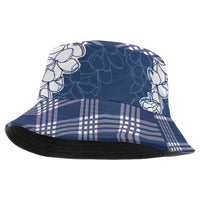 Hawaii Aloha Plumeria Lei Navy Palaka Bucket Hat - Polynesian Pride
