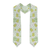 Hawaii Anthurium Tiare Pikake Lei Graduation Stole Sage Green Lauhala Art Pattern LT01 - Polynesian Pride
