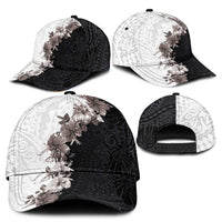 Hawaii Grayscale Hibiscus Flowers Classic Cap Polynesian Pattern Half Black White Version LT03
