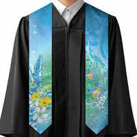 Hawaii Honu Graduation Stole Tropical Flowers Blue Gradient LT05 - Polynesian Pride