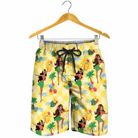 Hawaii Hula Girl Tropical Shorts for Men Yellow Palaka
