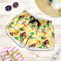 Hawaii Hula Girl Tropical Shorts for Women Yellow Palaka