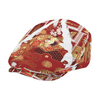 Hawaii Japanese Culture Red Jeff Hat Spring Cranes Aloha Pattern