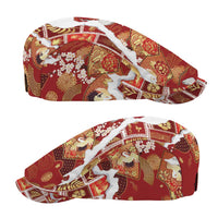 Hawaii Japanese Culture Red Jeff Hat Spring Cranes Aloha Pattern