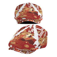Hawaii Japanese Culture Red Jeff Hat Spring Cranes Aloha Pattern