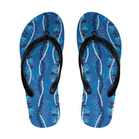 Hawaii Maile Lei Flip Flops With Blue Monstera Pattern - Polynesian Pride