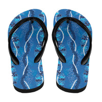Hawaii Maile Lei Flip Flops With Blue Monstera Pattern - Polynesian Pride
