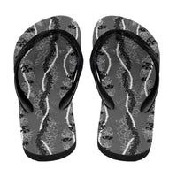Hawaii Maile Lei Flip Flops With Gray Monstera Pattern - Polynesian Pride