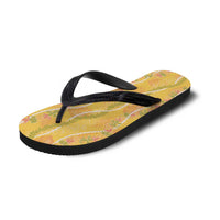 Hawaii Maile Lei Flip Flops With Yellow Monstera Pattern - Polynesian Pride