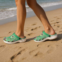 Hawaii Map with Plumeria Flower and Palaka Pattern Clogs Shoes Tropical Island Green Design LT03 - Polynesian Pride