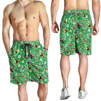Hawaii Map with Plumeria Flower and Palaka Pattern Shorts for Men Tropical Island Green Design LT03 - Polynesian Pride