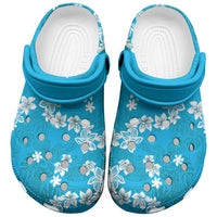 Hawaii Monstera Deliciosa Clogs Shoes Blue Plumeria Polynesian Pattern - Polynesian Pride