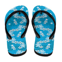 Hawaii Monstera Deliciosa Flip Flops Blue Plumeria Polynesian Pattern - Polynesian Pride
