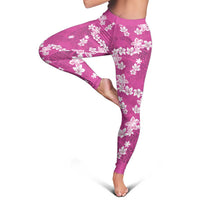Hawaii Monstera Deliciosa Leggings Pink Plumeria Polynesian Pattern - Polynesian Pride