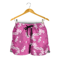 Hawaii Monstera Deliciosa Shorts for Women Pink Plumeria Polynesian Pattern - Polynesian Pride