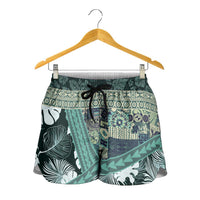 Hawaii Plant Kalo Shorts for Women Hawaiian Tapa Pattern - Polynesian Pride