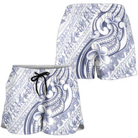 Hawaii Plumeria Lokelani Pikake Lei Shorts for Women Navy Blue Polynesian Tattoo LT9 - Polynesian Pride