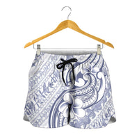 Hawaii Plumeria Lokelani Pikake Lei Shorts for Women Navy Blue Polynesian Tattoo LT9 - Polynesian Pride