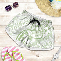 Hawaii Plumeria Lokelani Pikake Lei Shorts for Women Oma'oma'o Polynesian Tattoo LT9 Green - Polynesian Pride