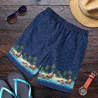 Hawaii Santa Riding Sea Turtle Shorts for Men Mele Kalikimaka Polynesian Pattern - Polynesian Pride