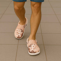 Hawaii Tapa Pattern With Brown Hibiscus Clogs Shoes - Polynesian Pride