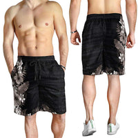 Hawaii Tropical Flowers and Leaves Shorts for Men Tapa Pattern Grayscale Mode