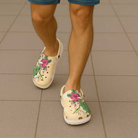 Hawaii Tropical Flowers Clogs Shoes Polynesian Tattoo Buttermilk LT05 - Polynesian Pride