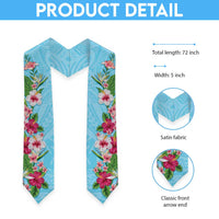 Hawaii Tropical Flowers Graduation Stole Sky Blue Polynesian Tattoo Art