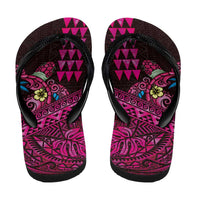 Hawaiian Abstract Sea Turtle Flip Flops Polynesian Tapa Art and Kakau Tattoo Pink WaterColor - Polynesian Pride