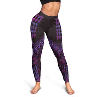 Hawaiian Abstract Sea Turtle Leggings Polynesian Tapa Art and Kakau Tattoo Purple WaterColor - Polynesian Pride