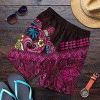 Hawaiian Abstract Sea Turtle Shorts for Men Polynesian Tapa Art and Kakau Tattoo Pink WaterColor - Polynesian Pride