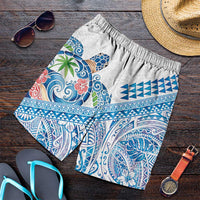 Hawaiian Abstract Sea Turtle Shorts for Men Polynesian Tapa Art and Kakau Tattoo White WaterColor LT03 White - Polynesian Pride