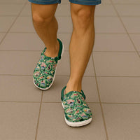 Hawaiian and Japanese Culture Together Clogs Shoes Hawaiian Island Shapes with Japanese Landscape Green Color LT03 - Polynesian Pride