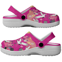 Hawaiian and Japanese Culture Together Clogs Shoes Kakau Tribal Pattern and Irezumi Art Pink Color