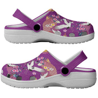 Hawaiian and Japanese Culture Together Clogs Shoes Kakau Tribal Pattern and Irezumi Art Purple Color