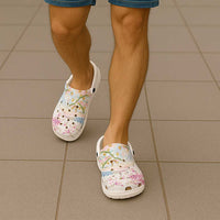 Hawaiian and Japanese Culture Together Clogs Shoes Tribal Motifs with Lei and Japanese Sakura Pattern