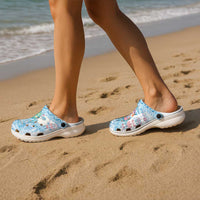 Hawaiian and Japanese Culture Together Clogs Shoes Tropical Honu with Japanese Elements Blue Color