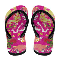 Hawaiian and Japanese Culture Together Flip Flops Kakau Tribal Pattern and Irezumi Art Pink Color