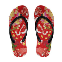 Hawaiian and Japanese Culture Together Flip Flops Kakau Tribal Pattern and Irezumi Art Red Color