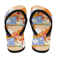 Hawaiian and Japanese Culture Together Flip Flops Palaka Japanese Art and Tropical Motif Tribal Patchwork