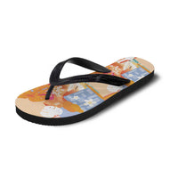 Hawaiian and Japanese Culture Together Flip Flops Palaka Japanese Art and Tropical Motif Tribal Patchwork