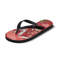 Hawaiian and Japanese Culture Together Flip Flops Red Ohia Lehua Plumeria and Sakura Blooming - Polynesian Pride