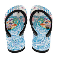 Hawaiian and Japanese Culture Together Flip Flops Tropical Honu with Japanese Elements Blue Color